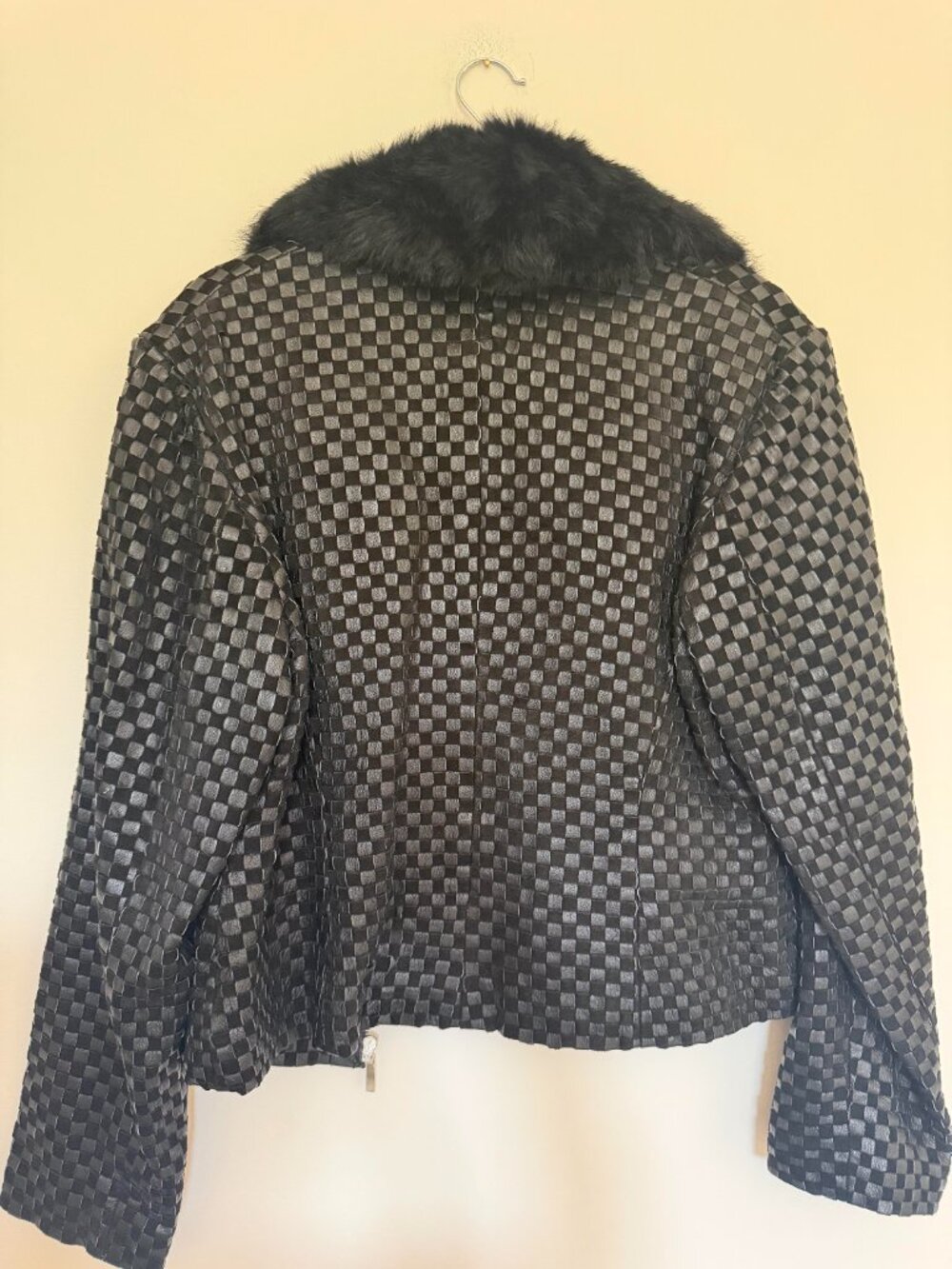 Wilsons Leather Fur Collar Woven Leather Jacket Vintage Edgy Luxury Black - XL - Picture 9 of 9